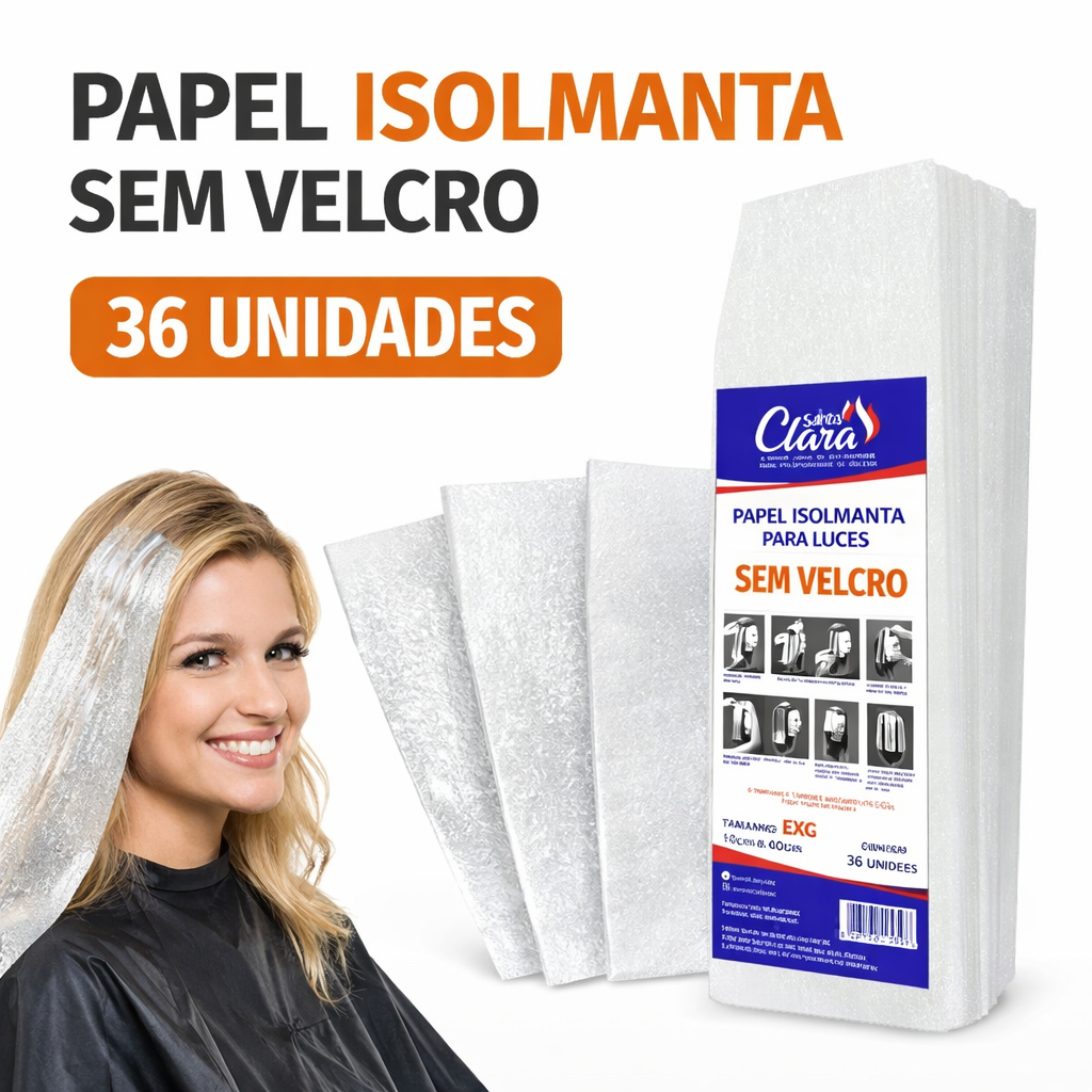 Papel Isolmanta sem Velcro Santa Clara para Mechas – 36 Unidades