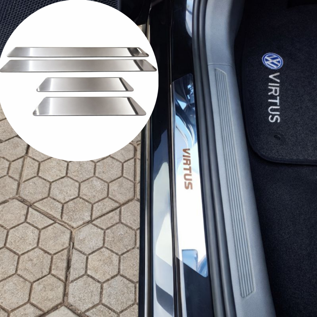 Soleiras De Aço Inox 430 Polido Premium Personalizado Para Carro Volkswagen Virtus 4 Portas