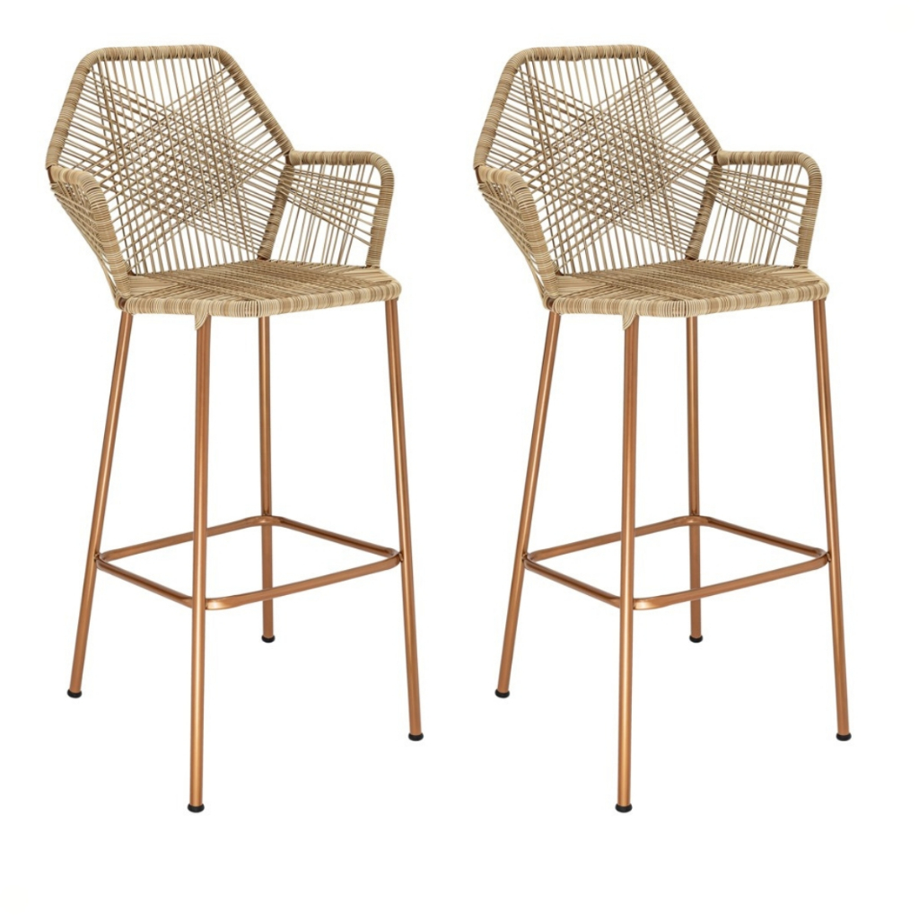 2 Banqueta Tropicalia Alta Cobre Fio Fibra Sintética Espaço Gourmet Casa Balcão Bancada Area Externa em Oferta na Shopee