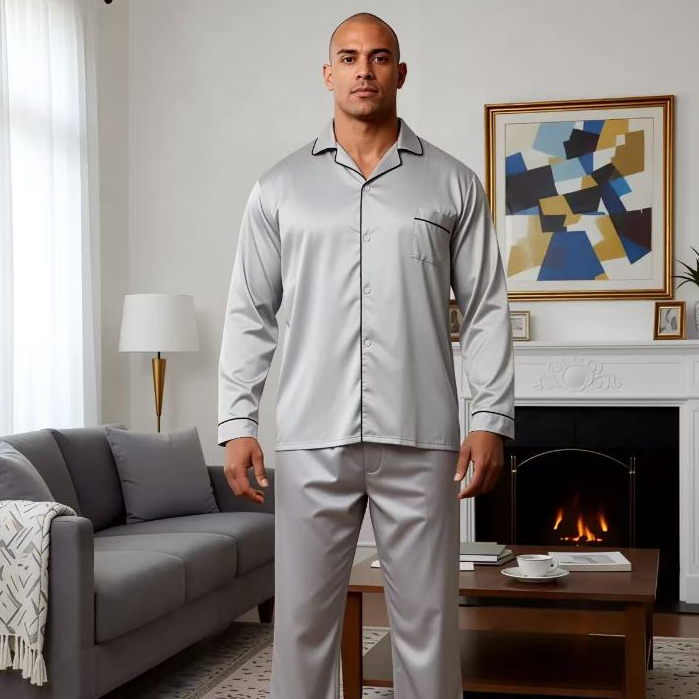 Pijama Masculino Plus Size Longo Macio para Noites Frescas