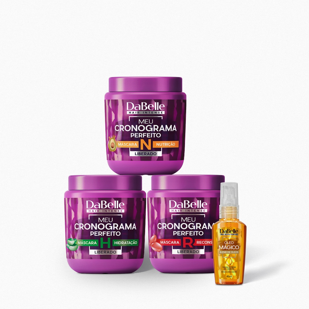Kit Meu Cronograma Perfeito e Óleo Mágico Blend DaBelle Hair - 4 Produtos em Oferta na Shopee