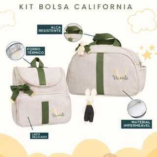 Kit Maternidade 2 Peças Bolsa e Mochila Personalizado Térmica Impermeável, Coleção Califórnia em Oferta na Shopee