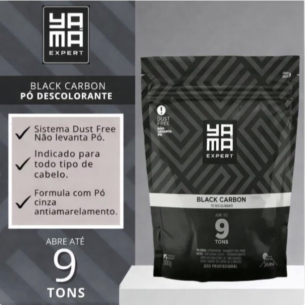 Pó Descolorante Black Carbon Yama Expert 300g – Abre até 9 Tons | Dust Free | Uso Profissional