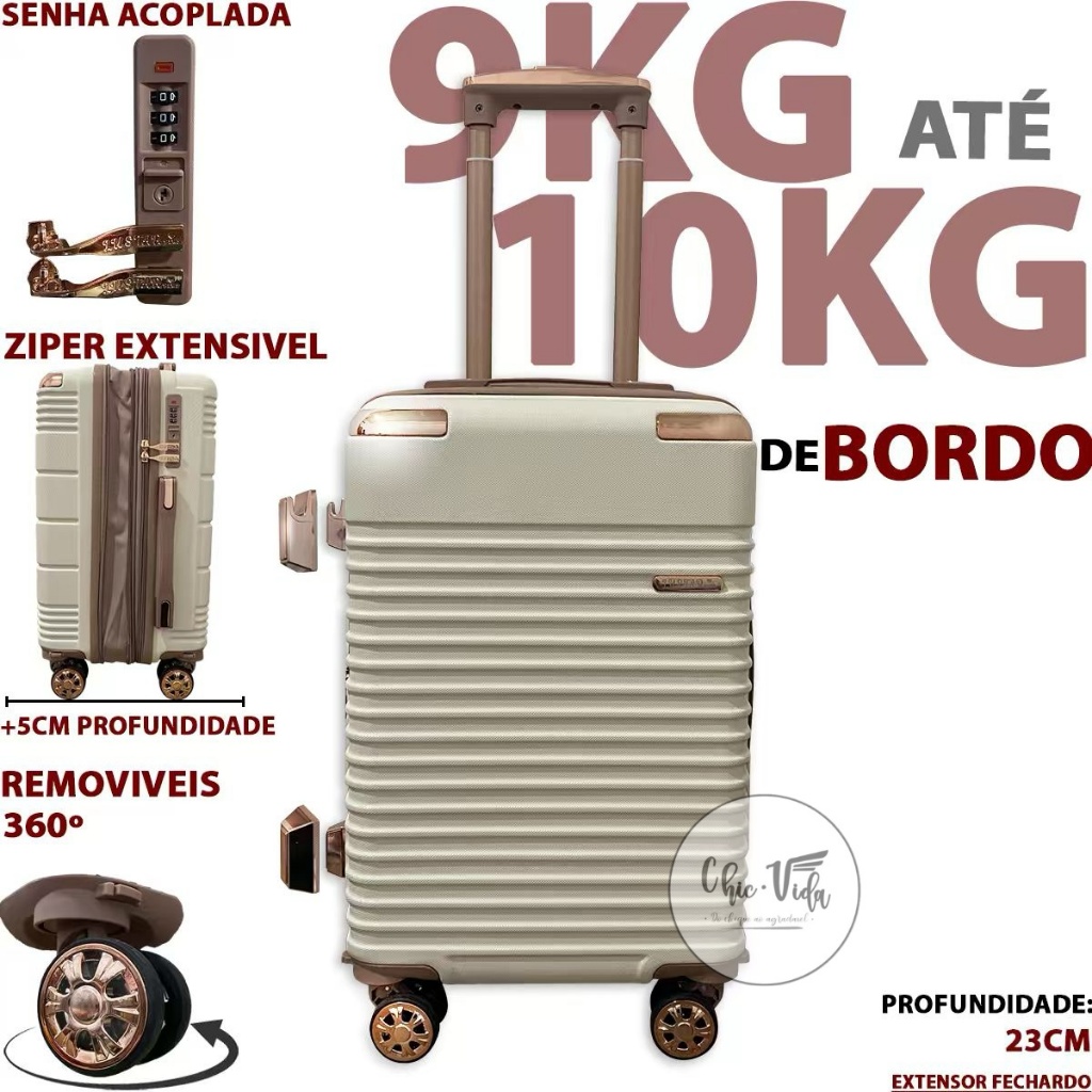 Mala de Bordo 9 Kilos A 10 Kilos N18 Masculino Roda Dupla 360 Mala Viagem Feminina ANAC Promocao