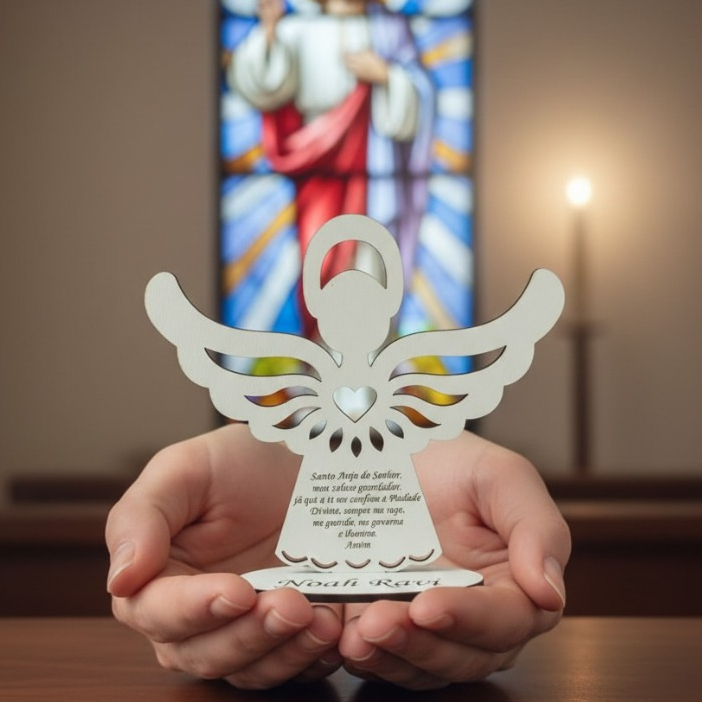 Batizado Anjo Lembrancinha MDF Branco Personalizado Anjinho Crisma Eucaristia