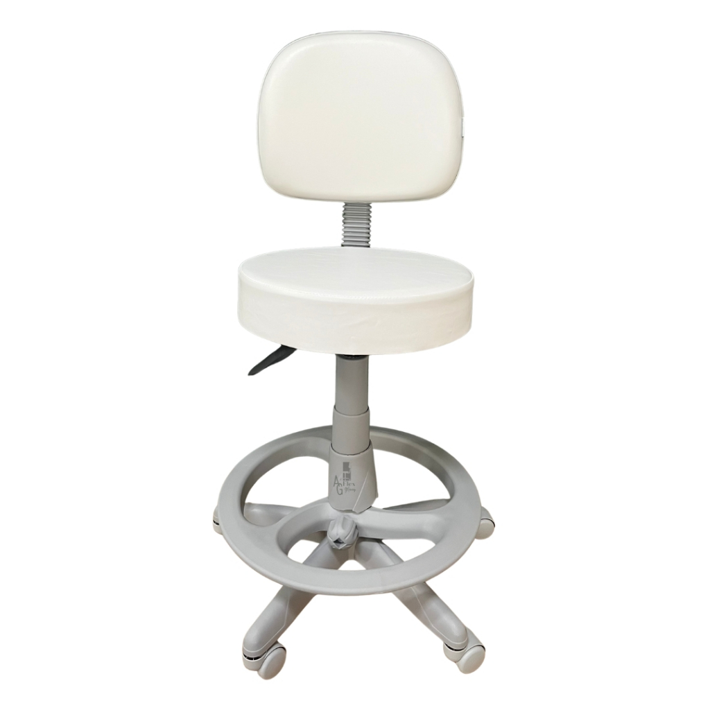 Cadeira mocho branco base cinza apoio pés estética dentista tatuador podologia manicure
