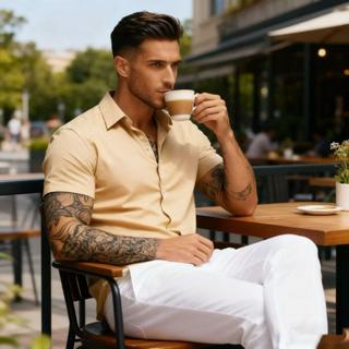 Camisa Social Masculina Manga Curto  Cores vibrantes lisa Verão Casual em Oferta na Shopee