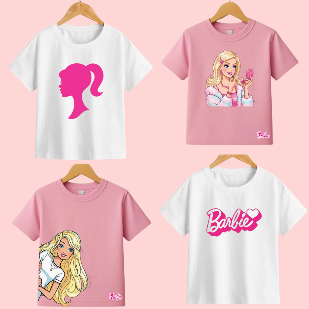 Camiseta Personagem Infantil Barbie Manga Curta Camisa Boneca Blusa Menina Premium Rosa Temática em Oferta na Shopee