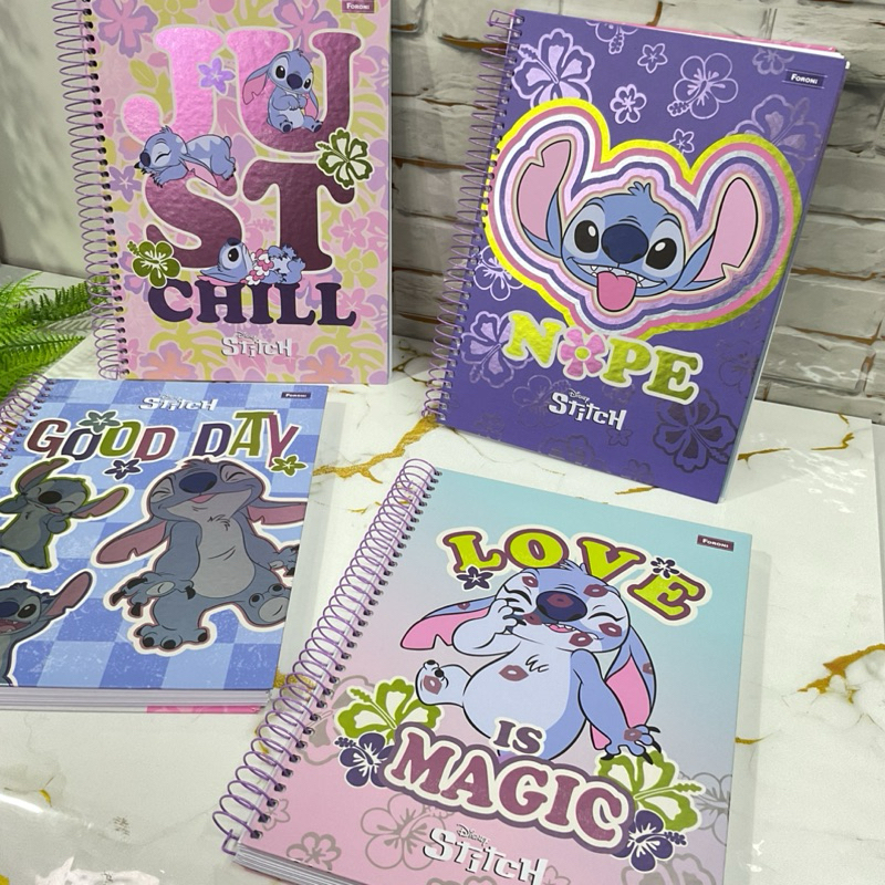 Caderno Espiral Capa Dura Universitário 10 Matérias Disney Stitch 160 Folhas