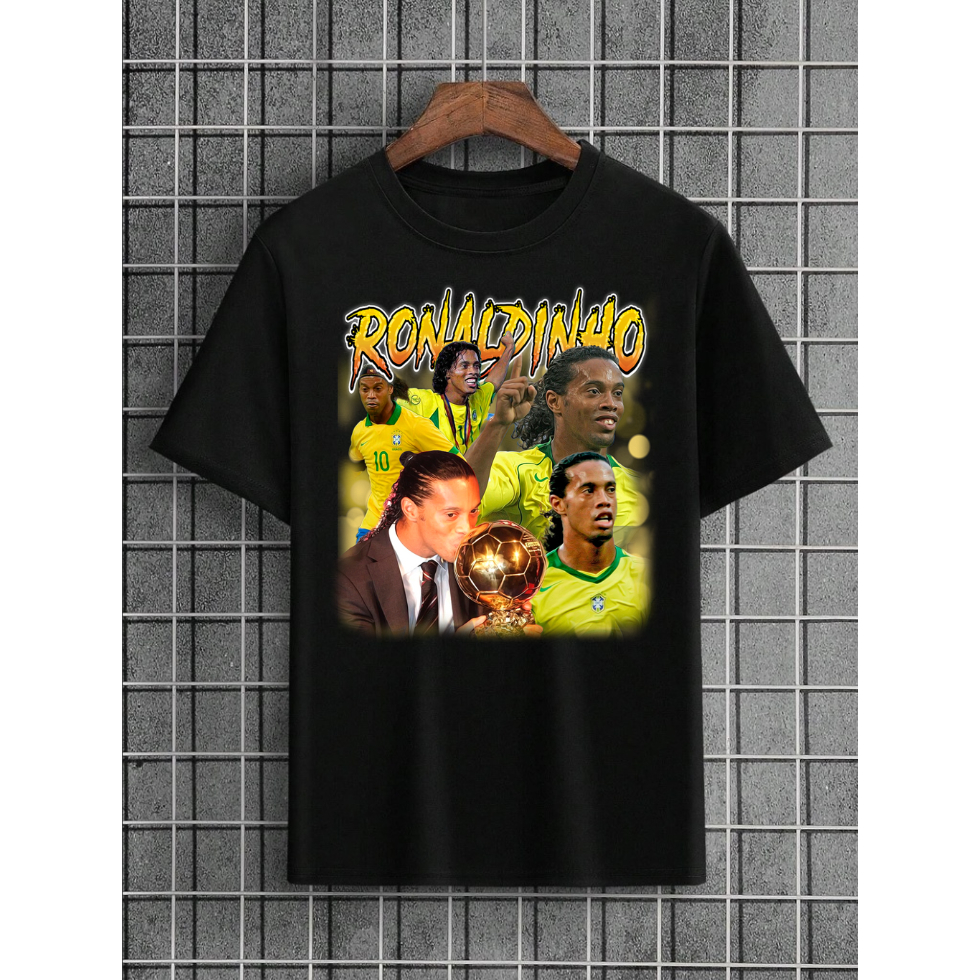 Camiseta Ronaldinho Gaúcho Brasil Unissex 100% Algodão | Camisa Preta Futebol Estampa Exclusiva | Lenda do Futebol