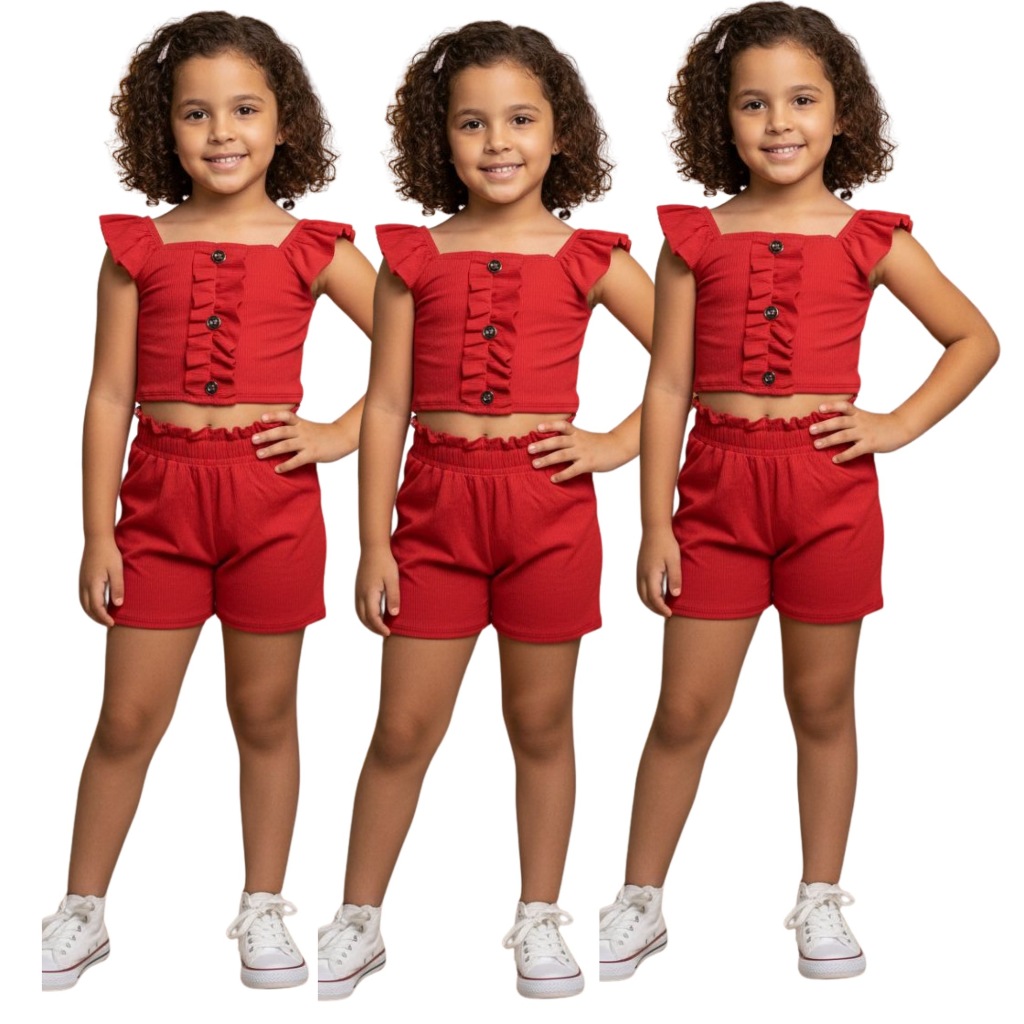 Conjunto  Infantil Verão Regata Canelada Ribana Premium Tam 2 4 6 8 Anos en variedade de cores