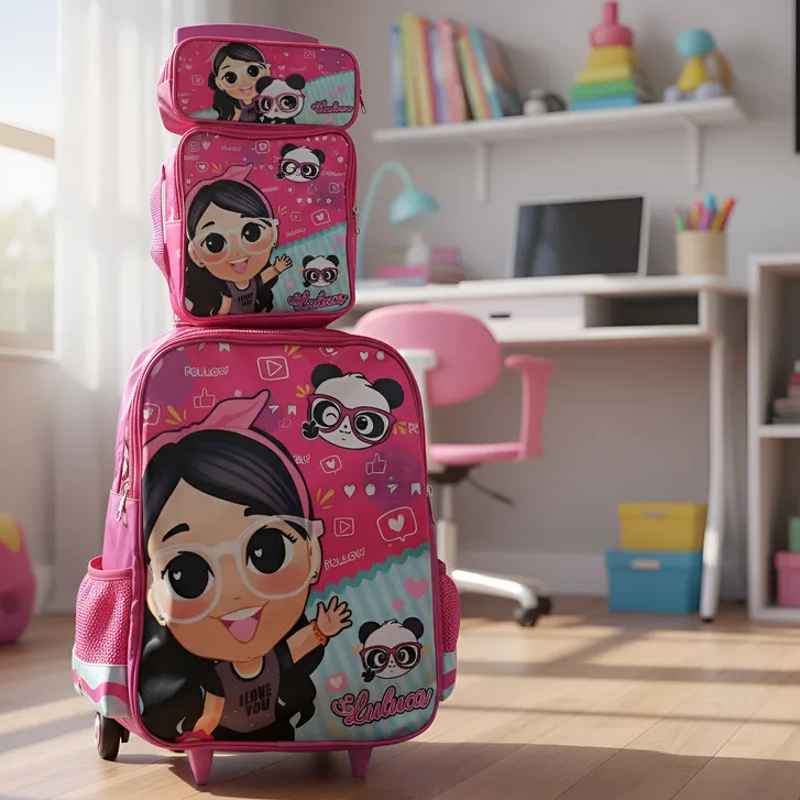 Mochila Escolar Luluca Kit Com Lancheira E Estojo Menino e Menina Impermeável de Carrinho