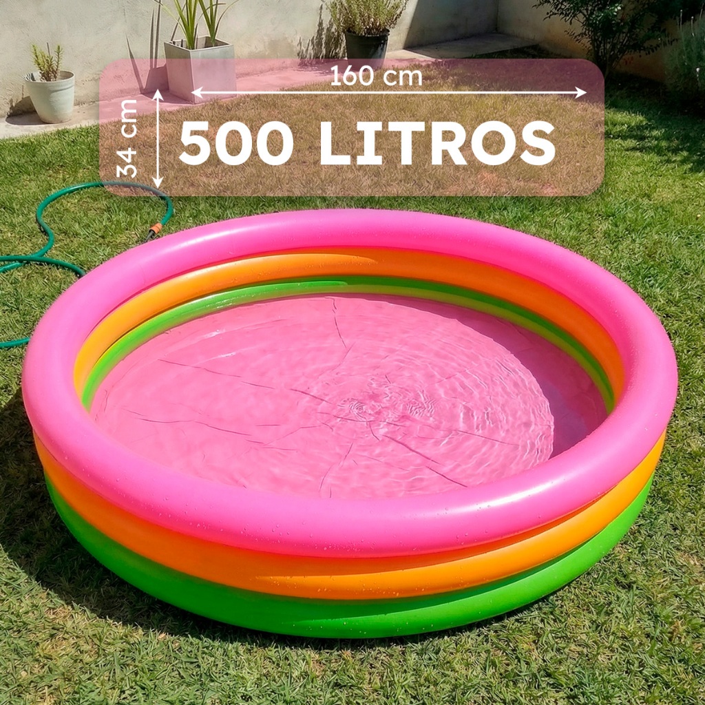 Piscina Multiuso Inflável Infantil 500 Litros 160cmx34cm - Fundo Rosa - PVC Resistente com Selo Inmetro - QUEEN SHOP em Oferta na Shopee