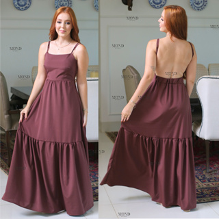 Vestido Feminino Longo Decote Costas Nuas com Bojo e Alças Regulaveis Soltinho Longo 1 Maria em Oferta na Shopee