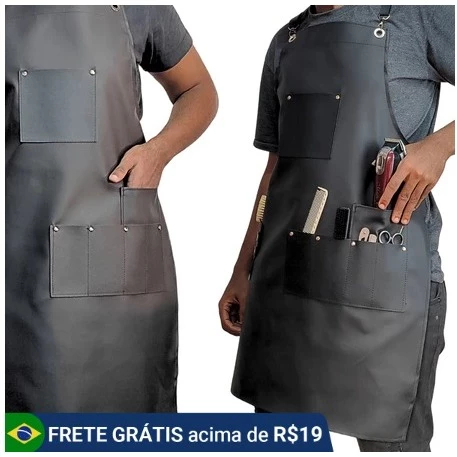 Avental Barbeiro, Cabeleireiro, Cozinha e Churrasco Profissional Couro (artificial) Alças Reguláveis Multiuso