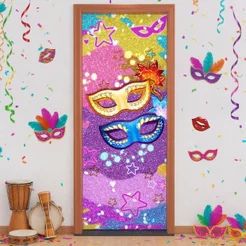 Capa de Porta Festa Carnaval Decorativo Retangular 3D Em Tecido Sublimado 0,80x2,10m