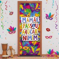 Capa de Porta Decorativa Carnaval Divertido Retangular Sublimado Veste Fácil Em Tecido C/ Elástico