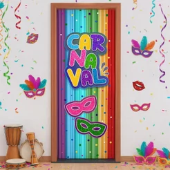 Capa de Porta Decoração Em Tecido Sublimado 0,80x2,10m Carnaval 3D