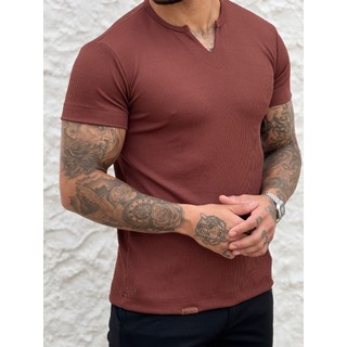 CAMISETA CANELADA GOLA V ELASTANO DIA A DIA CASUAL