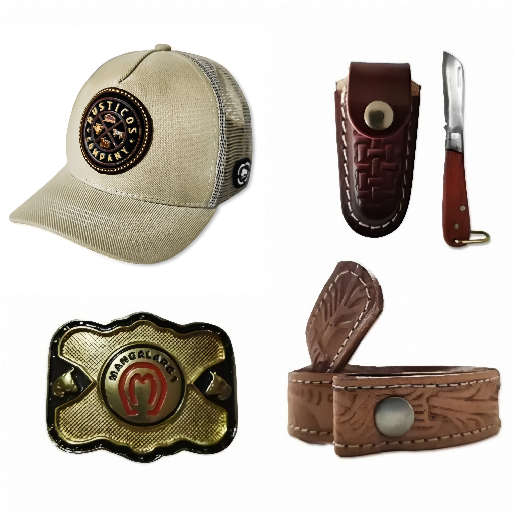 Kit Infantil Country Boné Com Regulagem E Telinha Traseira + Cinto E Bainha De Couro Legítimo + Fivela + Canivete!!!!!