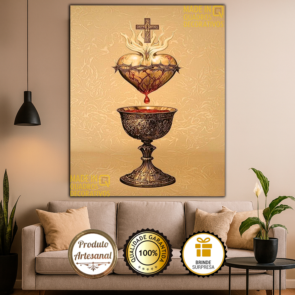 Quadro Decorativo Católico Santo Graal e Sagrado Coração de Jesus Cristão Religioso,Sangue de Cristo