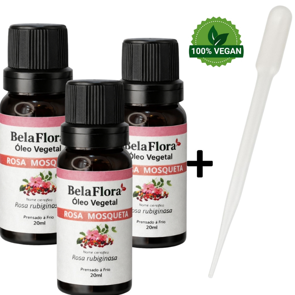 KIT 3 Óleo de Rosa Mosqueta Rubiginosa Puro|Prensado a Frio,Vegano e Natural – Clareia Manchas Hidrata Pele