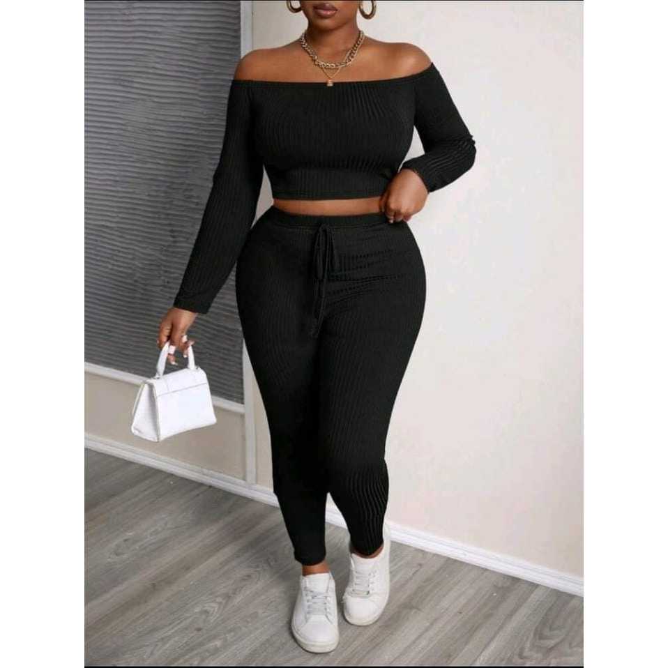 CONJUNTO FERNANDA PLUS SIZE GLAMOUR CROPPED + CALÇA CASUAL MODERNO em Oferta na Shopee