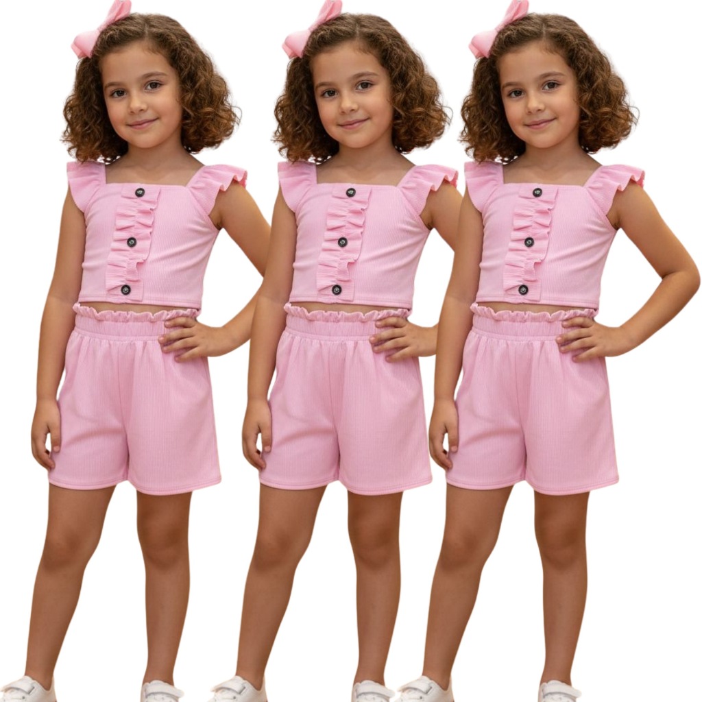 Conjunto Infantil Regata Ribana CaneladoVerão Premium Tamanho 2 4 6 8 Anos variedade de cores