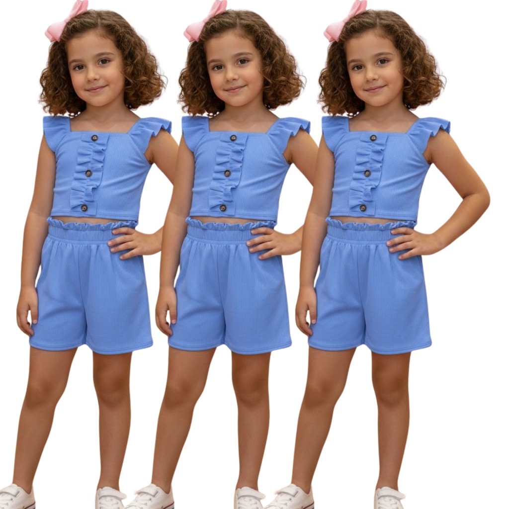 Conjunto Menina Infantil Verão Regata Canelada Ribana Premium  Tam 2- 4- 6- 8 Anos-variedade do cores e idade
