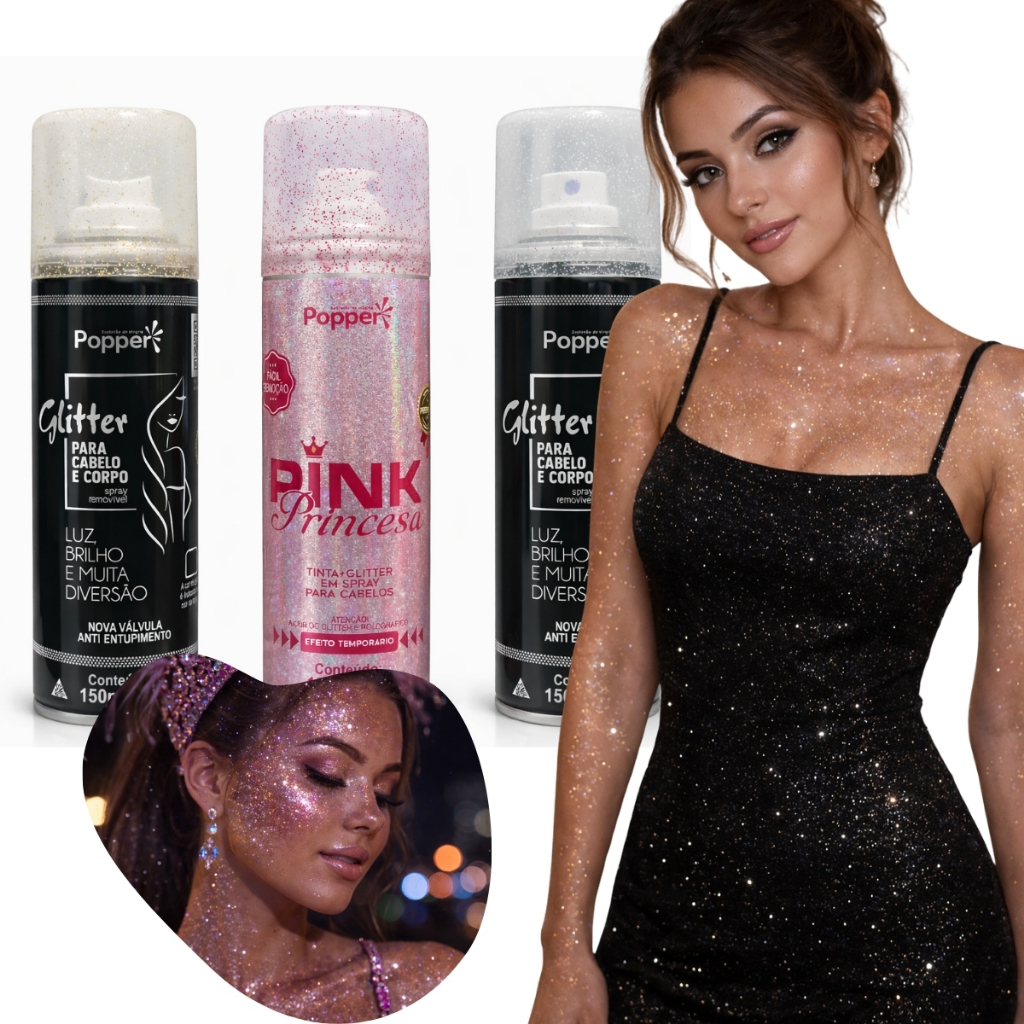 Spray Glitter Popper 150ml Para Cabelo Corpo e Roupa Válvula Anti-Entupimento Festa Carnaval em Oferta na Shopee