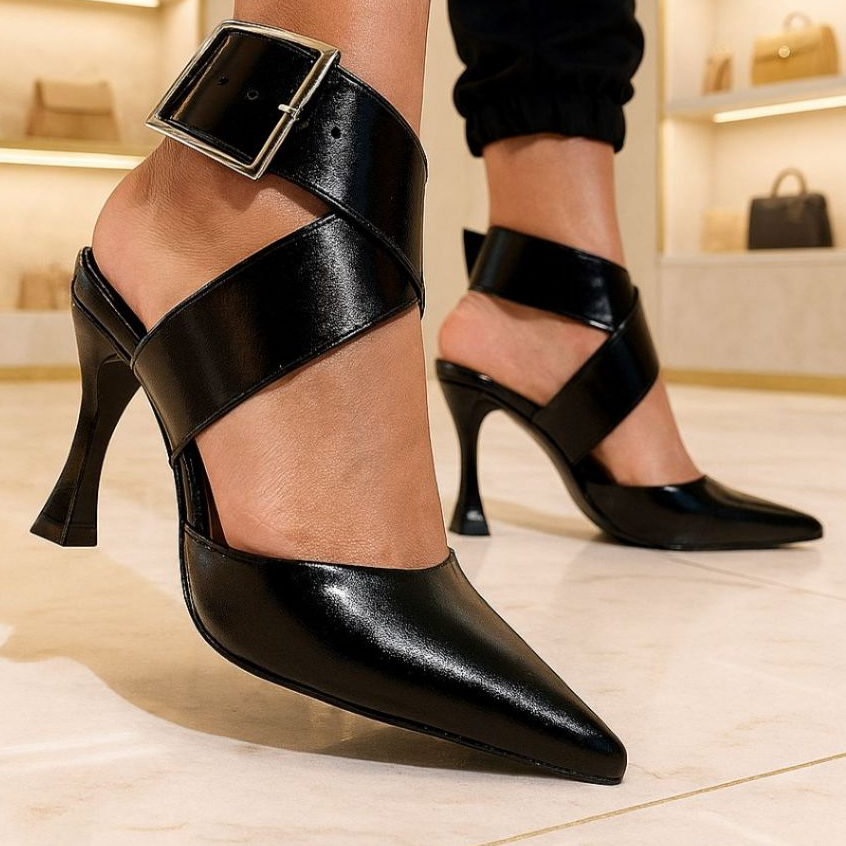 Sapato Feminino Scarpin Salto Médio Com Fivela Elegante 160 em Oferta na Shopee