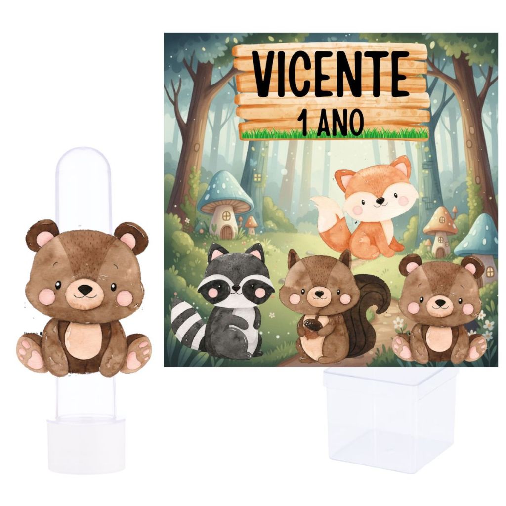 Kit Festa 20 Tubetes 3D + 15 Caixinhas Personalizadas Lembrancinha Bosque Encantado