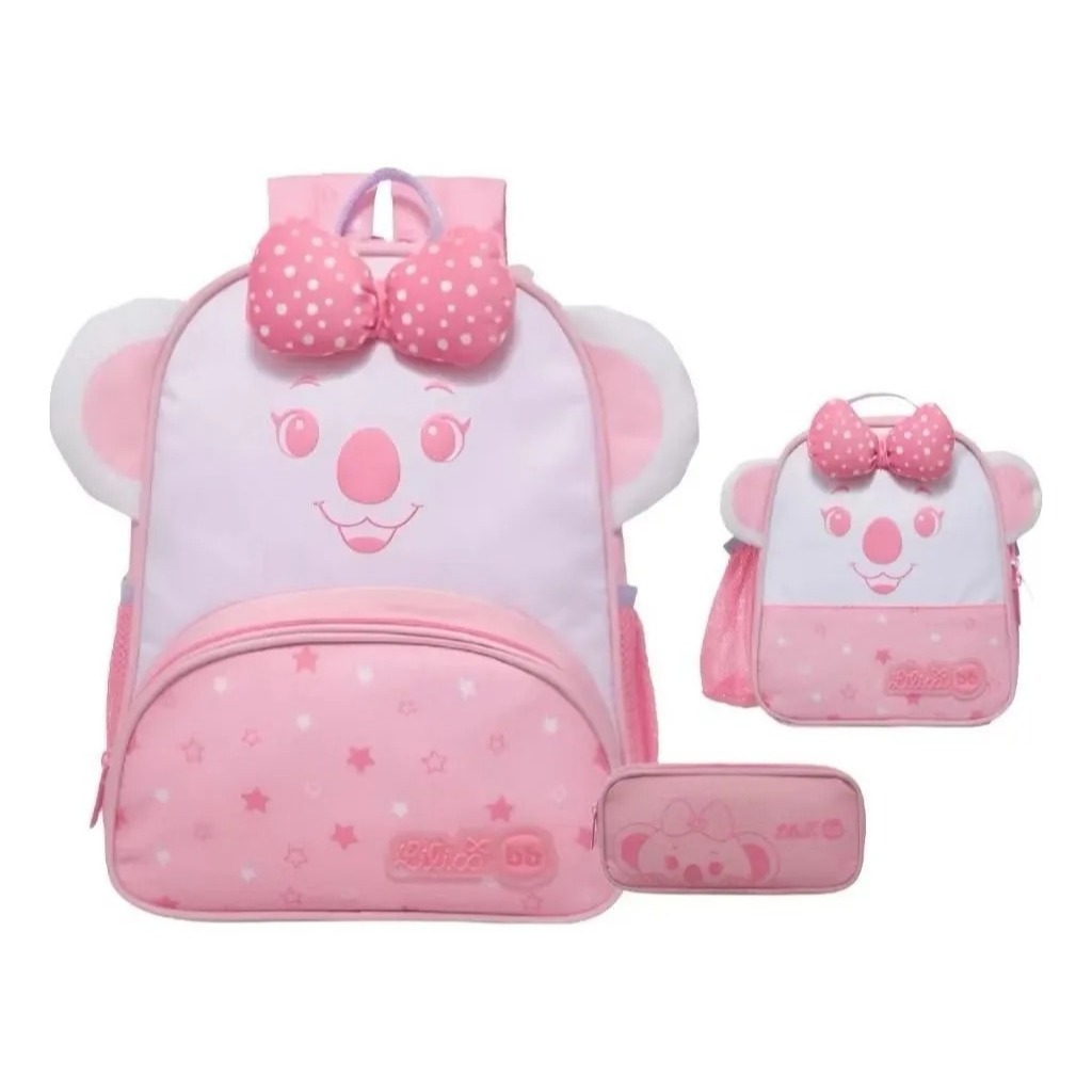 Kit Escolar Mochila De Costas Lancheira Estojo Lilica Little Rosa