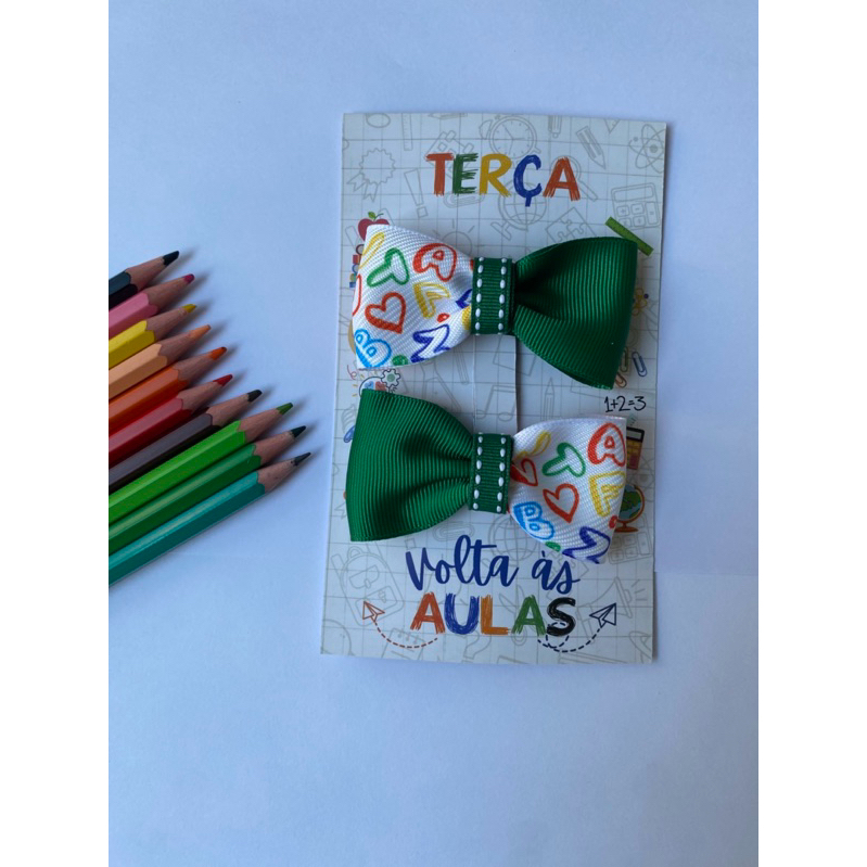 kit de laços escolares infantis, verde com branco.💚