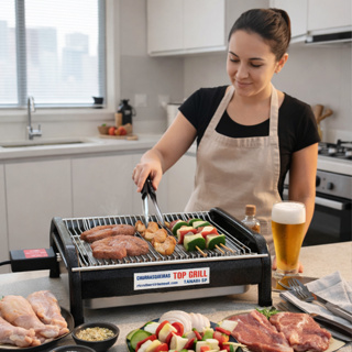 Churrasqueira Elétrica Portátil Compacta Para Casa Apartamento Com Bandeja Coletora Grill 127v/220v em Oferta na Shopee