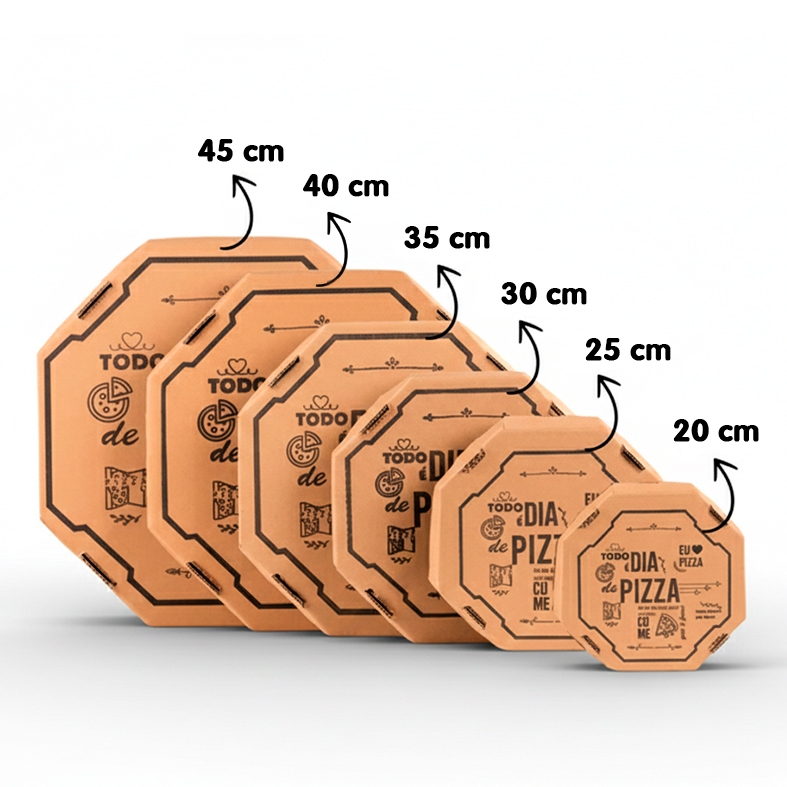 Caixa de Pizza Oitavada Montável - Tamanhos 20, 25, 30, 35, 40, 45cm - Kit com 25 Unidades em Oferta na Shopee