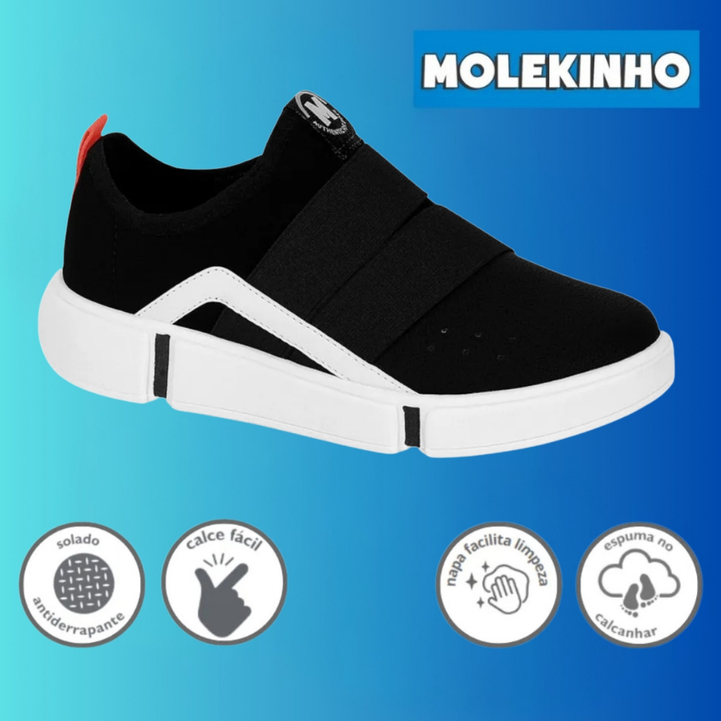 Tênis Infantil Molekinho Menino Escolar Leve Preto | Volta as Aulas ! em Oferta na Shopee
