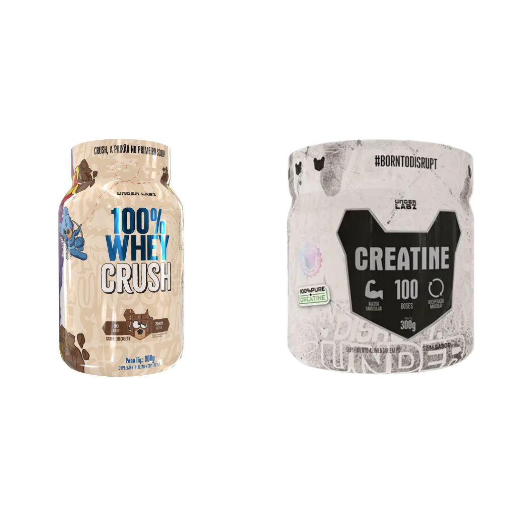 Kit Whey 100% Crush Coq10 900g e Creatina Borntodisrupt 300g Underlabz Whey 100% + Creatina 300g