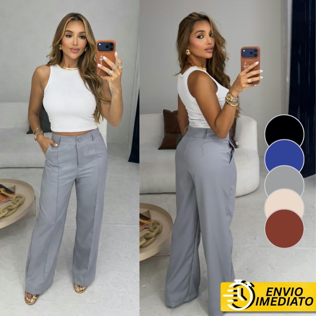 Kit 2 Calças Pantalona Alfaiataria Cintura Alta Com Bolso PROMOÇÃO em Oferta na Shopee