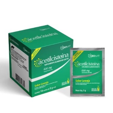 Suplemento alimentar Acetilcisteina 600mg c/ 16 envelopes cada sabor laranja