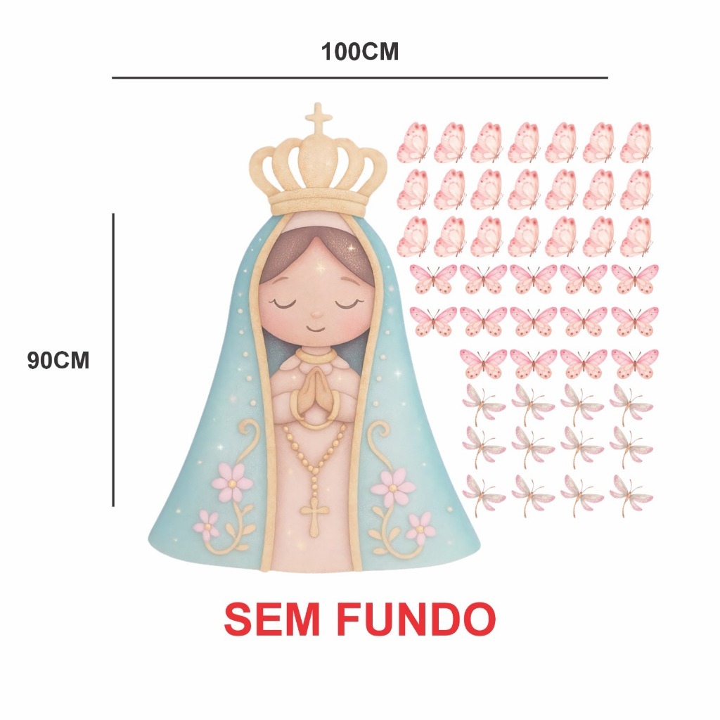 Adesivo de Parede em Recorte sem fundo Nossa Senhora Aparecida e borboletas 1x90 - GVS DECOR