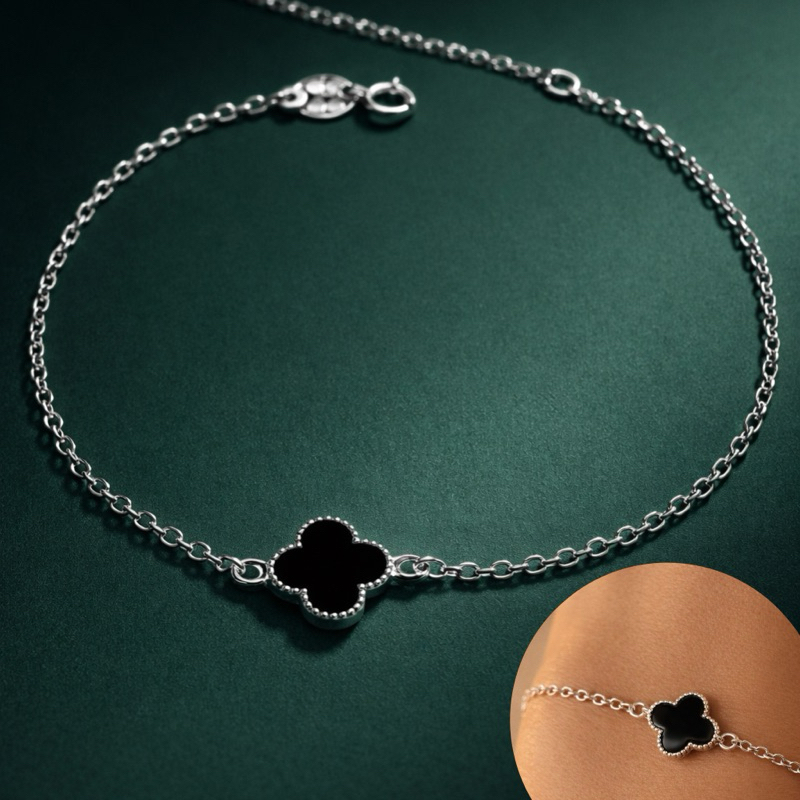 Pulseira Feminina Trevo Preto em Prata 925 Atemporal e Sofisticada