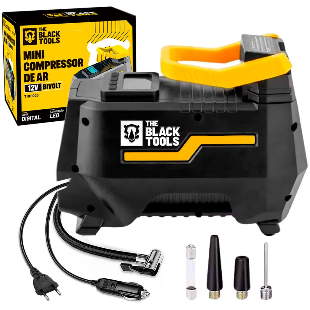 Compressor Portátil De Ar 120w De Encher Pneu Carro Moto Preto 60hz Bivolt The Black Tools em Oferta na Shopee