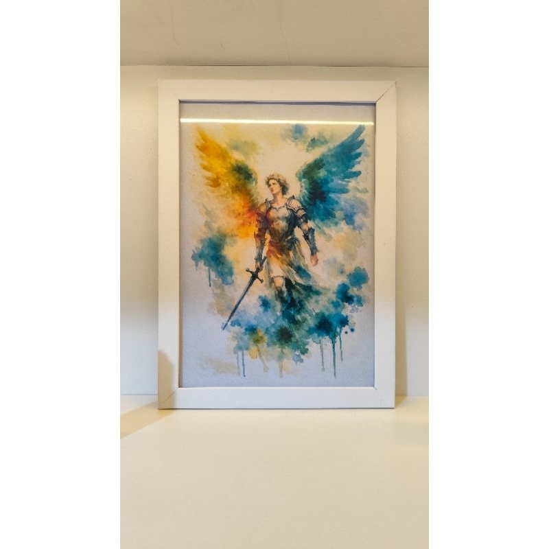 Quadro Decorativo São Miguel Arcanjo 21 x 29,7 com Moldura e Vidro (imagem no tamanho A4)