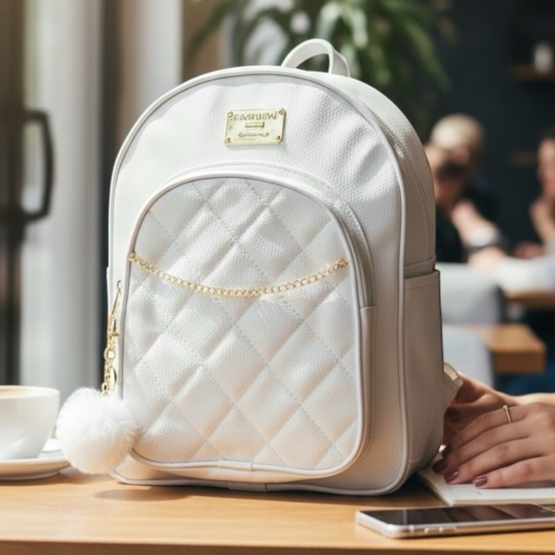 Mochila Feminina Passeio Luxo Matelassê Couro Resistente Com Chaveiro Pompom - Fashion Bag em Oferta na Shopee