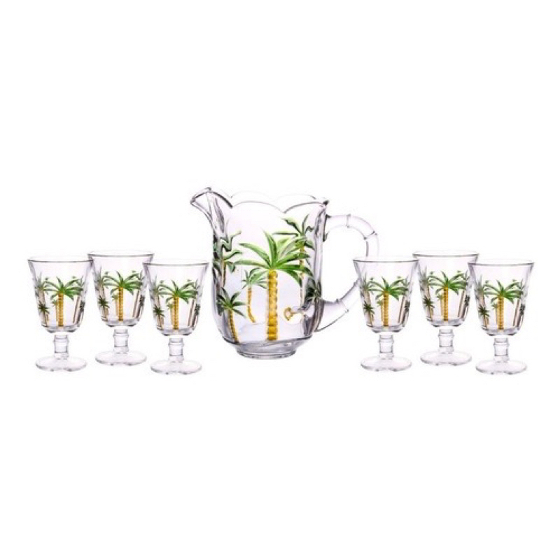 Conjunto Jarra com 6 Taças Cristal Lyor Vidro Palmeira 1,3L Hand Painting em Oferta na Shopee