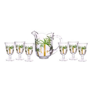 Conjunto Jarra com 6 Taças Cristal Lyor Vidro Palmeira 1,3L Hand Painting