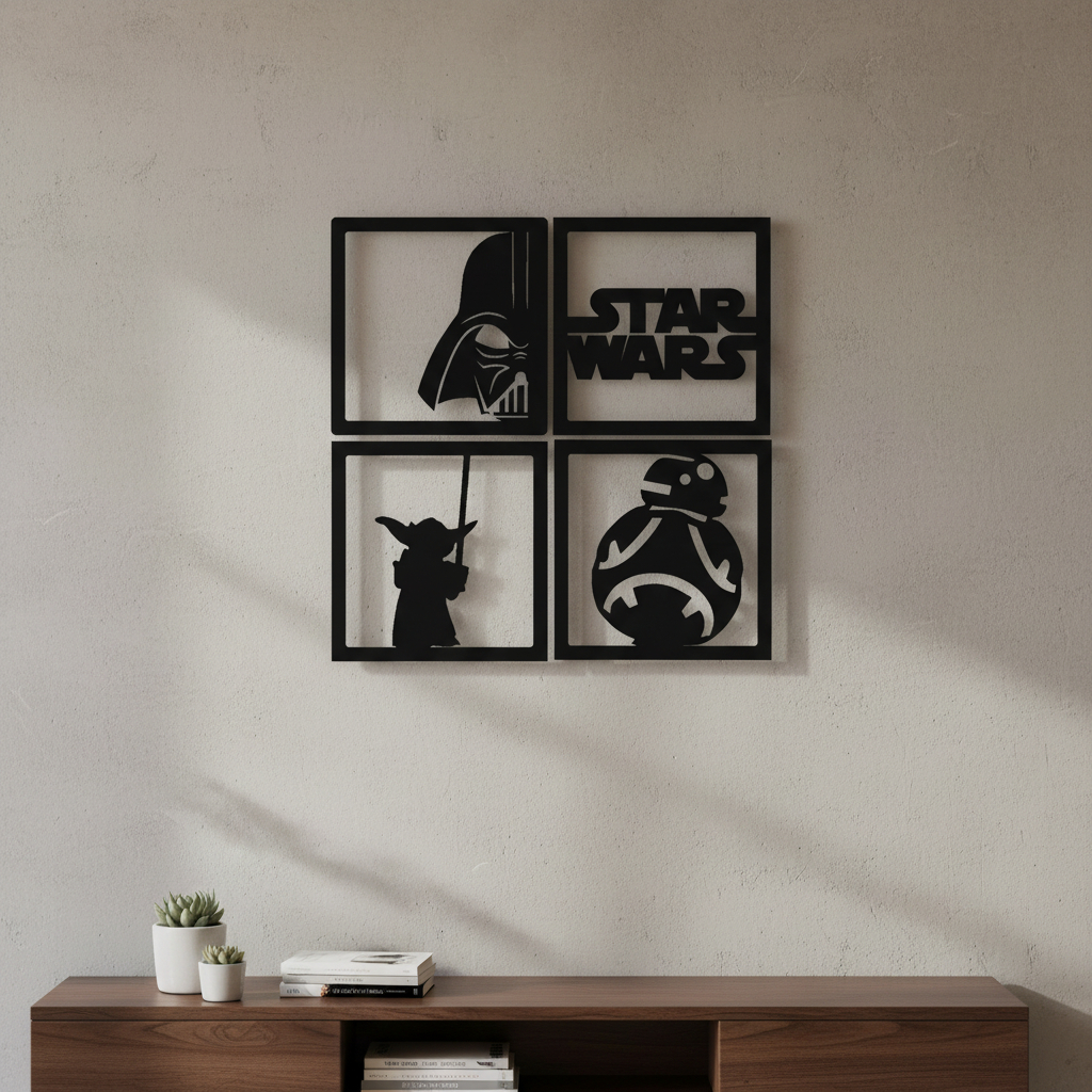 Kit Quadros Painel Decorativo Aplique Star Wars em MDF 3mm - c dupla face