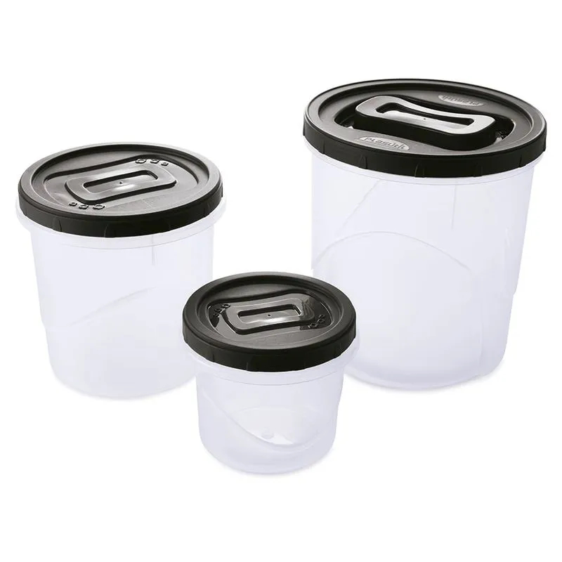 jogo de mantimento redondo pote transparente , lata de mantimentos kit com 3 peças Tampa C/Rosca