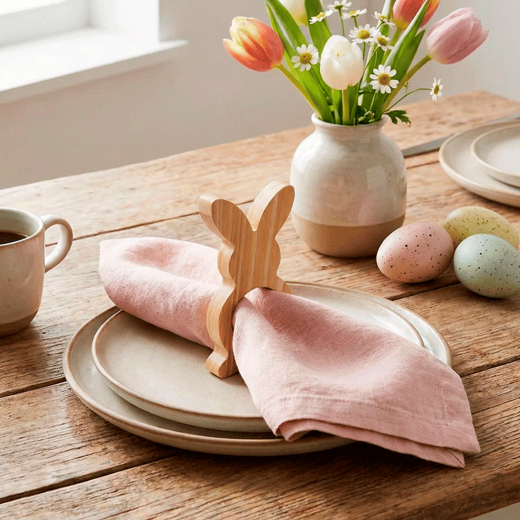 Kit Argola Porta Guardanapo Coelho Páscoa Tecido Decoração Enfeite Mesa Posta Anel Madeira Pinus em Oferta na Shopee